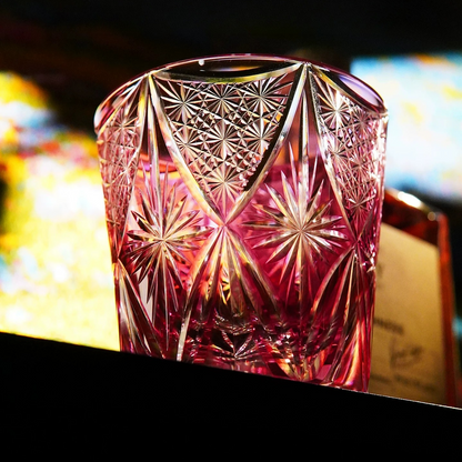Edo Kiriko "Crimson Key" Crystal Whiskey Glass