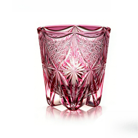 Edo Kiriko "Crimson Key" Crystal Whiskey Glass