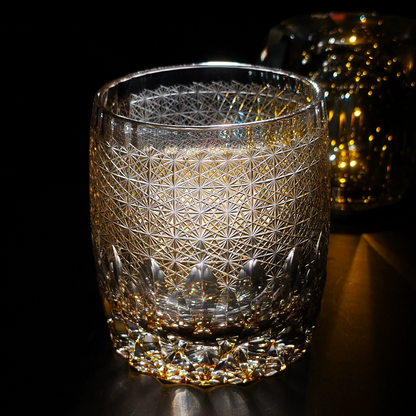 Edo Kiriko "Infinite Nature" Golden Crystal Whiskey Glass