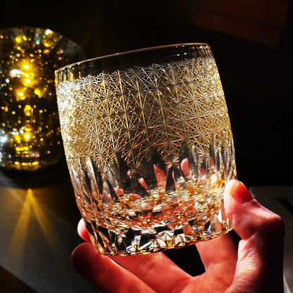 Edo Kiriko "Infinite Nature" Golden Crystal Whiskey Glass
