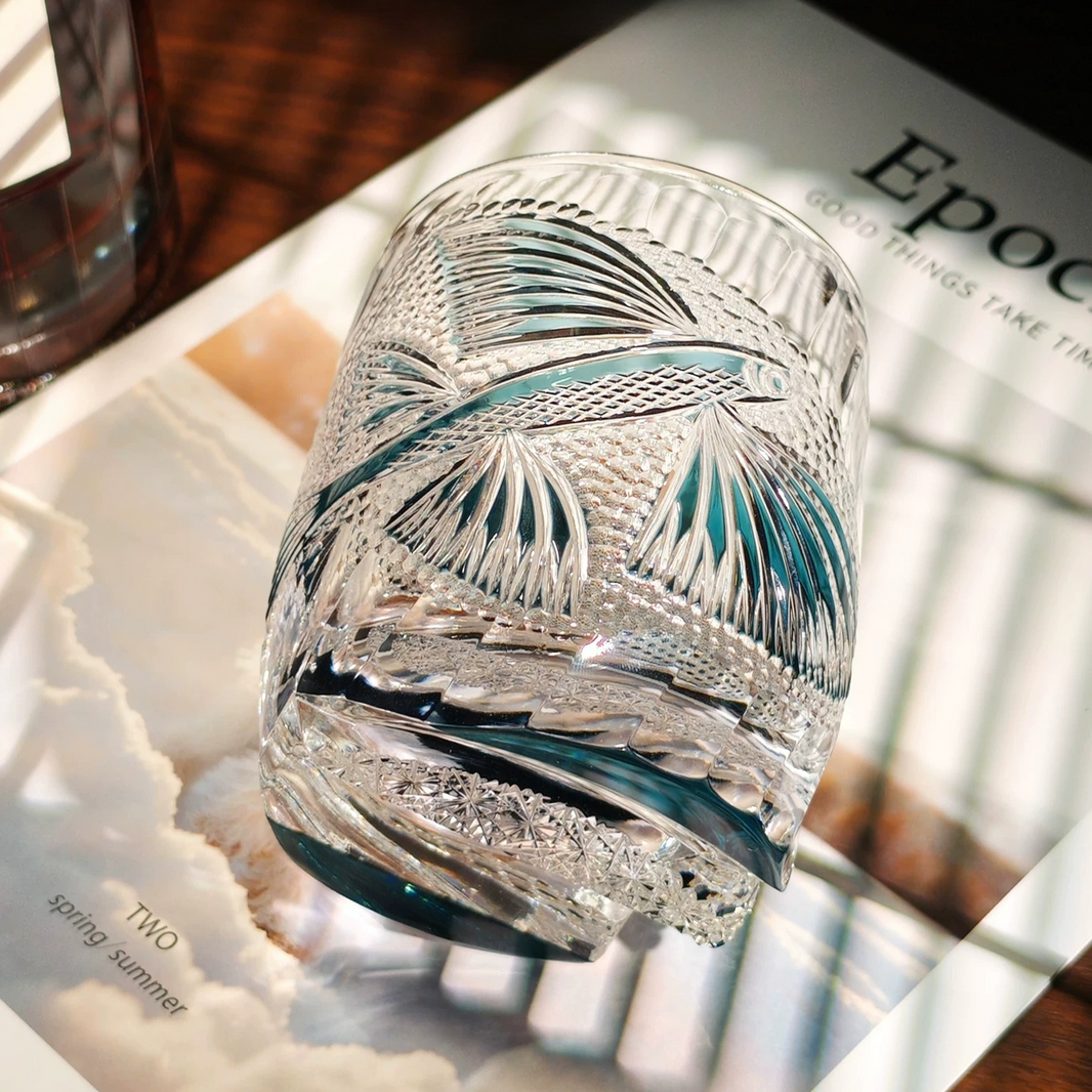 Edo Kiriko "Flying Fish" Crystal Whiskey Glass