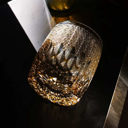 Edo Kiriko "Infinite Nature" Golden Crystal Whiskey Glass